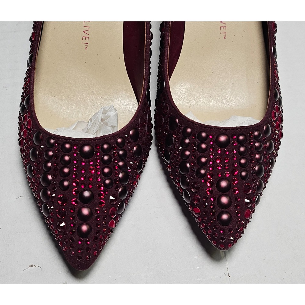 Isaac Mizrahi Live Embellished Velvet‎ Block Heel Pumps Wine Burgundy Womens 6M - Picture 2 of 11